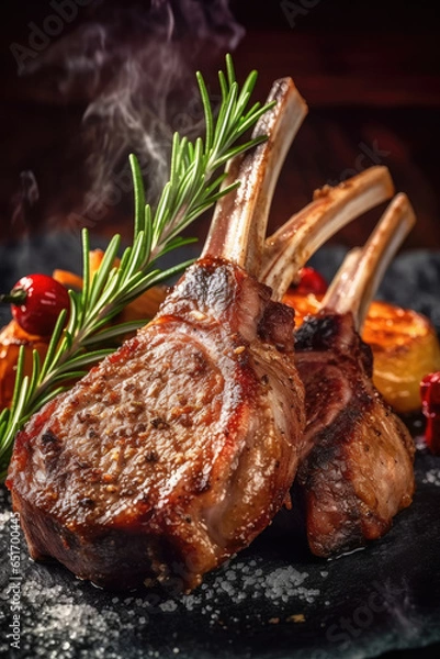 Obraz Lamb Rib and Shanks grill with herbs, Generative AI