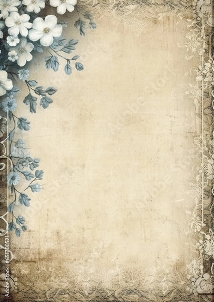 Obraz Lace embroidery vintage border background with flowers, Generative AI