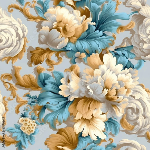Obraz Traditional illustration of rococo seamless pattern, AI Generated