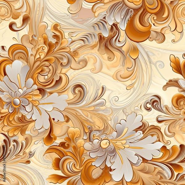 Obraz Natural embroidery fantasy rococo flowing seamless pattern, AI Generated