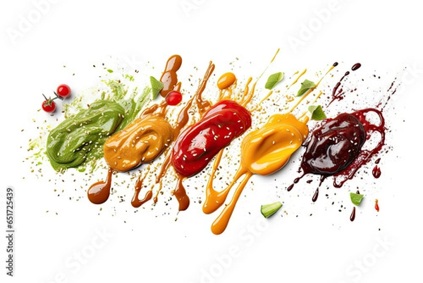 Obraz Selection of sauces with different colors on a white, Generative AI