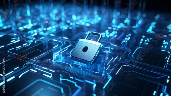 Fototapeta The Ultimate Cybersecurity Experience. A Secure Connection, Motherboard Closeup, Safety Lock, and Verified Credentials.