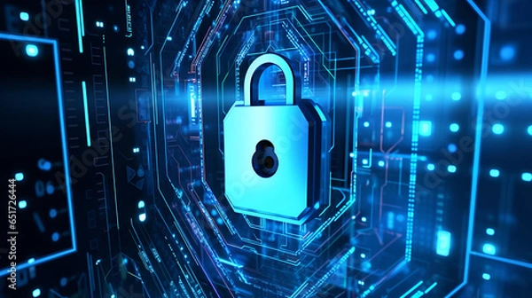Fototapeta The Ultimate Cybersecurity Experience. A Secure Connection, Motherboard Closeup, Safety Lock, and Verified Credentials.