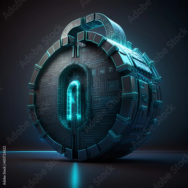 Fototapeta The Ultimate Cybersecurity Experience. A Secure Connection, Motherboard Closeup, Safety Lock, and Verified Credentials.
