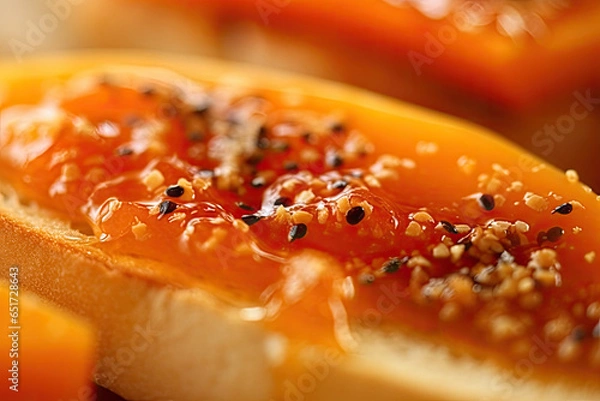 Obraz papaya toast, macro shot of a fresh breakfast with Dripping Honey, AI Generated