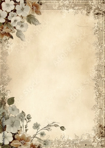Obraz Lace embroidery vintage border background with flowers, Generative AI