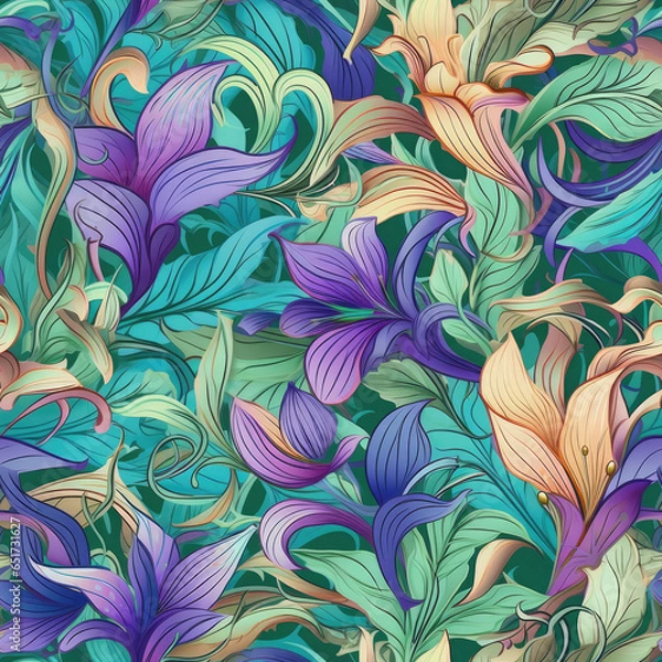 Obraz Intricate rose vine pattern with_geometric accent seamless pattern, AI Generated