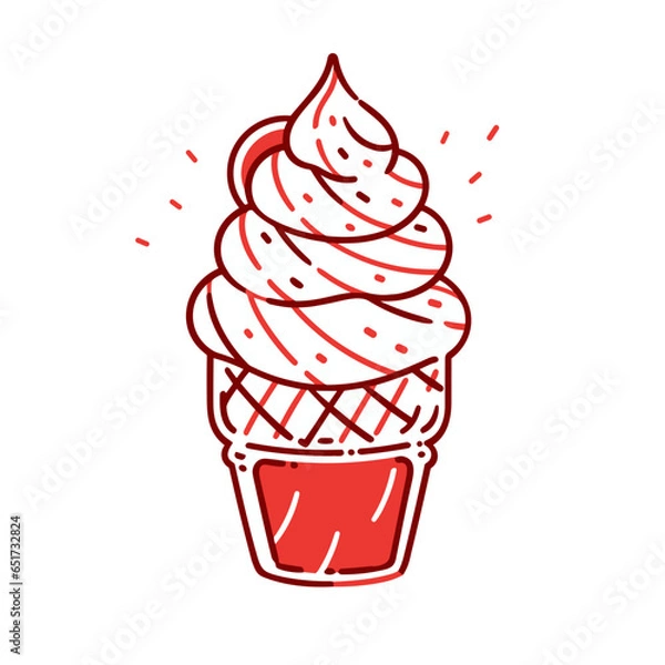 Fototapeta Soft serve vector icon in minimalistic, black and red line work, japan web
