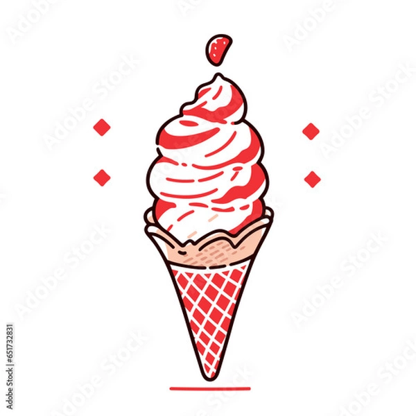 Fototapeta Soft serve vector icon in minimalistic, black and red line work, japan web