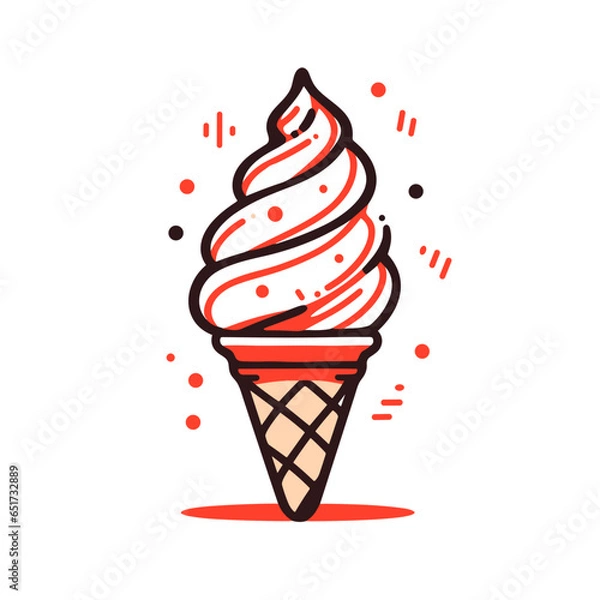 Fototapeta Soft serve vector icon in minimalistic, black and red line work, japan web