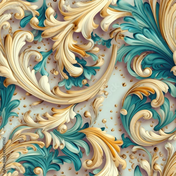 Obraz Natural embroidery fantasy rococo flowing seamless pattern, AI Generated