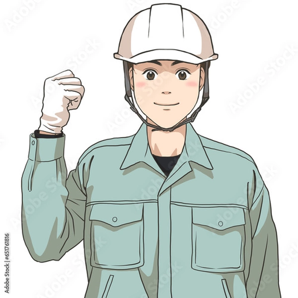 Fototapeta The facial expression of a male maintenance staff energized and motivated, wearing a safety helmet and gloves
