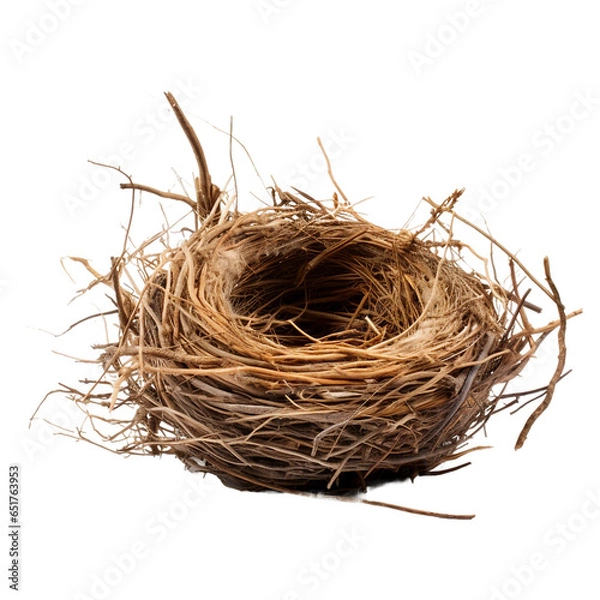 Fototapeta empty bird's nest, transparent background, isolated image, generative AI

