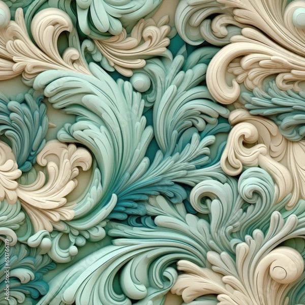 Obraz Natural embroidery fantasy rococo flowing seamless pattern, AI Generated