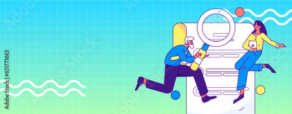 Fototapeta Personnel doing job interview flat vector concept operation hand drawn illustration