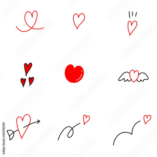 Fototapeta 手書きのシンプルなハートイラストセット