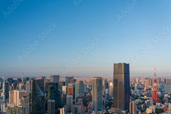 Fototapeta 夕暮れの東京タワーと東京都心の都市風景