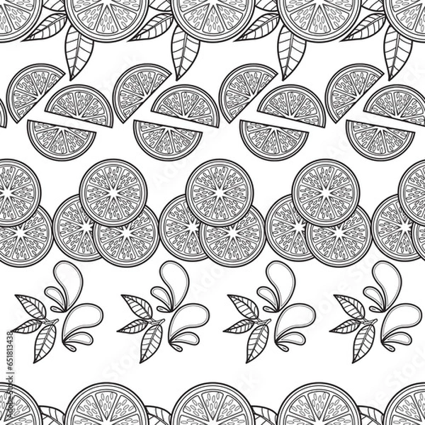 Fototapeta Orange, Lemon and Lime Slice Seamless Surface Pattern Design as Coloring Book - Page
