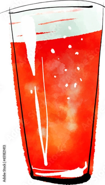Fototapeta グラスビールの手書きイラスト（筆書き水彩墨絵風）