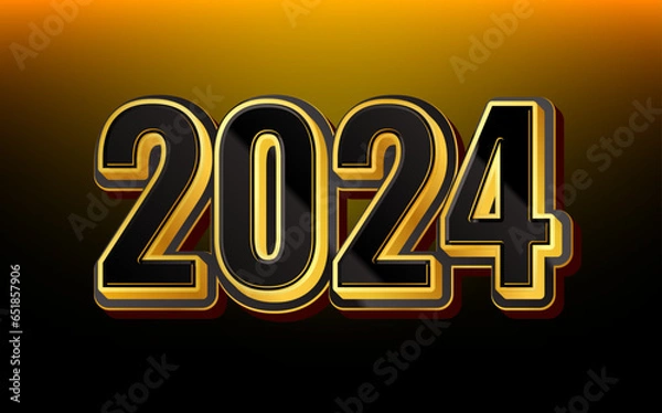 Fototapeta Happy new year 2024 with 3D golden color design template. 2024 new year celebration concept for greeting card, banner and post template