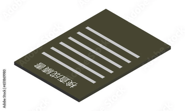 Fototapeta 検査成績書（縦型・アイソメ置き・奥側右向き・書類・日本語・モノクロ・1枚）