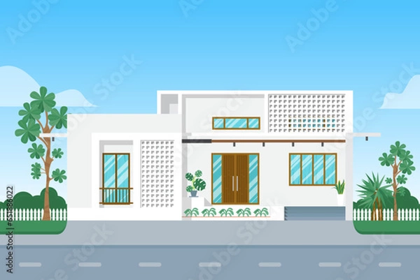 Obraz Modern house decorated with ventilation block on blue sky background.