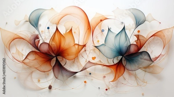 Obraz Leaves and flowers in transparent watercolor style. Image in watercolor style. Beautiful light and bright background. Generative AI.