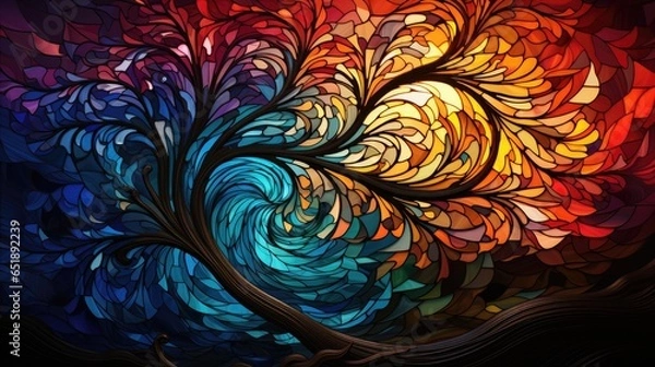Fototapeta Abstract painting in stained glass style. Colorful background in abstract style. Bright smeared colors. Generative AI