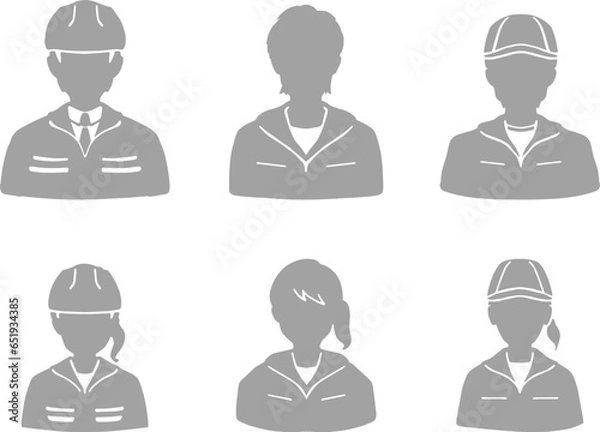 Obraz 作業服を着た男女のシルエットイラストセット　グレー