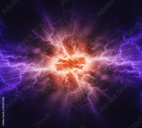Obraz Blue and red fractal lightning background, electrical abstract
