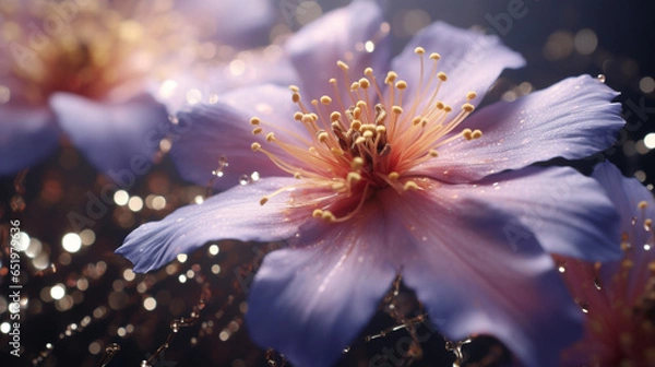 Fototapeta beautiful flower with leaves seen up close, with generative ai