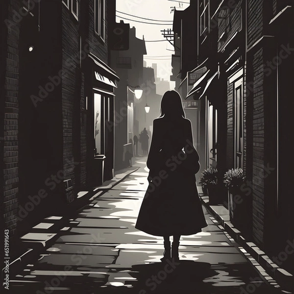 Obraz A silhouette of a girl at night, generated by AI

