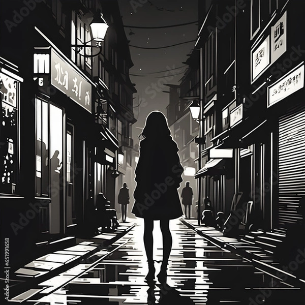 Obraz A silhouette of a girl at night, generated by AI

