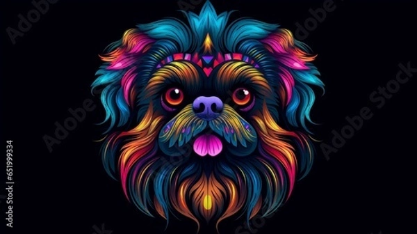 Fototapeta colorful neon style pekingese dog head illustration on.Generative AI