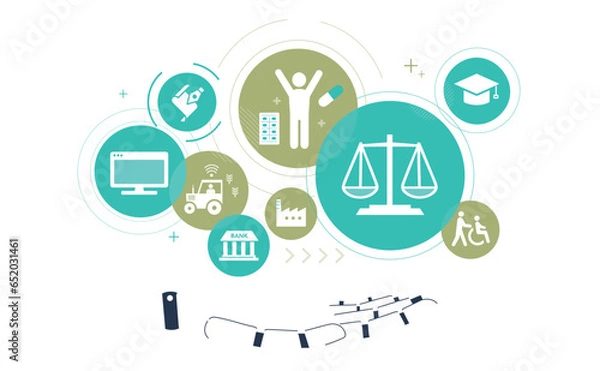 Fototapeta いろいろな産業に広がる人工知能のイメージイラスト、ベクター