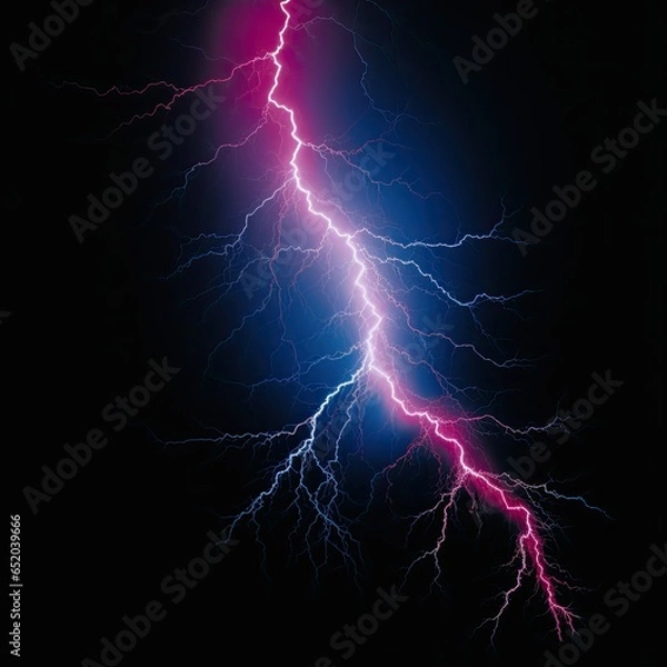 Obraz Blue and Pink Lightning on a Black Background