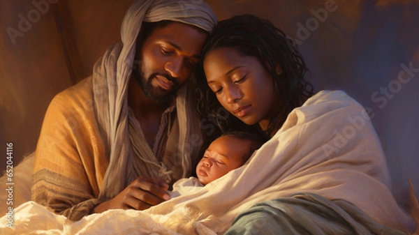 Fototapeta Nativity scene with the holy family in African style