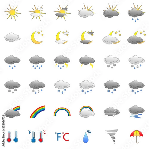 Obraz Vector set of flat weather icon