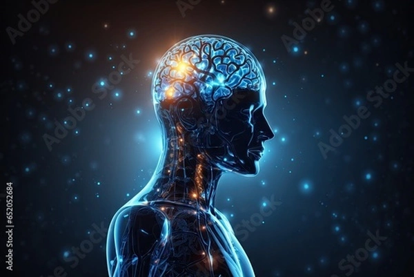 Fototapeta full body Transparent human silhouette with illumination. ai generative