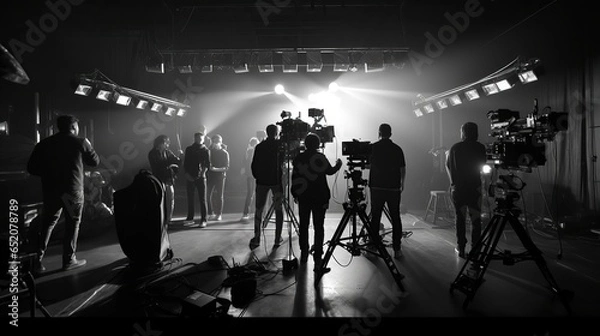 Fototapeta Behind the scene of film production in the studio. Movie making scene in black and white.