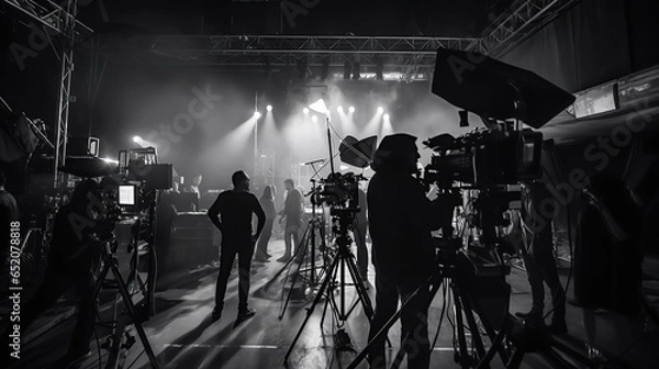 Fototapeta Behind the scene of film production in the studio. Movie making scene in black and white.