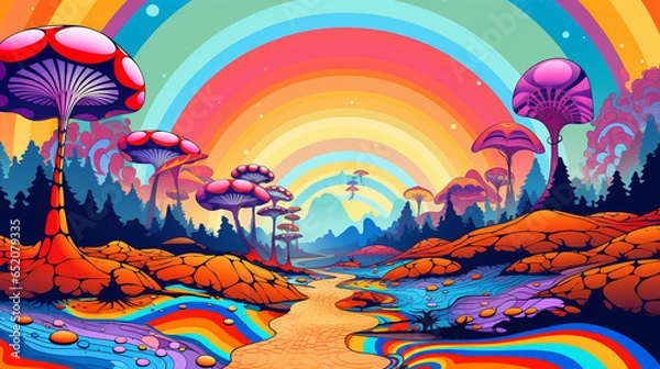 Obraz psychedelic wonderland background, AI Generated
