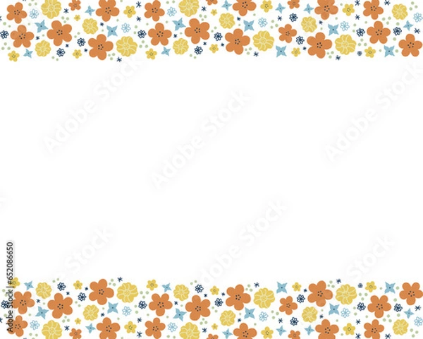 Obraz 北欧風の小花柄の帯フレームイラストデザイン（オレンジ）