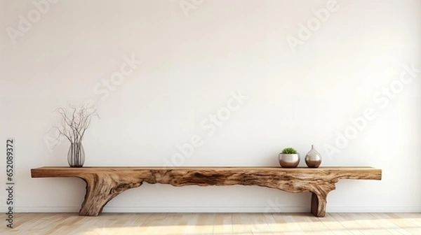 Fototapeta Wooden bench with a vase on it in a room generated by Ai