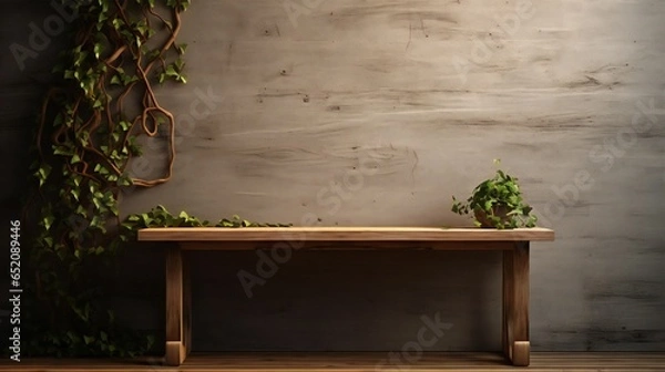 Fototapeta a wooden bench with a plant on the wall generated with Ai