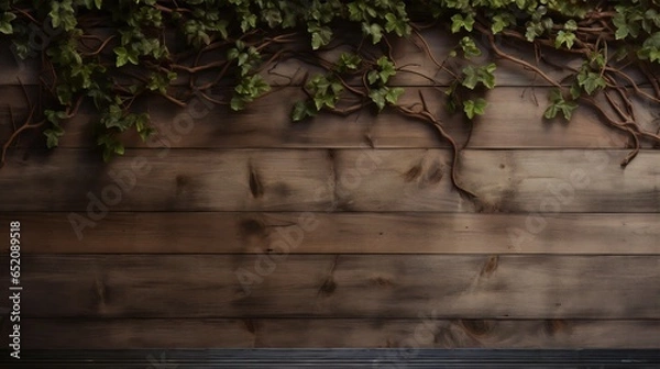 Fototapeta a wood texture with a plant growing on it generated by Ai
