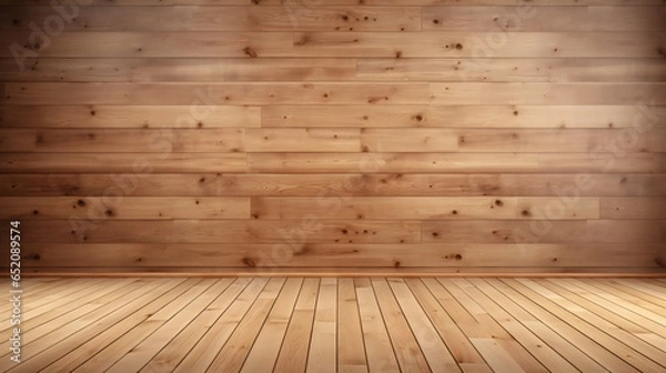 Fototapeta a close up of a wooden floor with a wooden wall generated by Ai