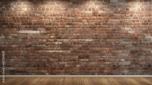 Obraz a close up of a brick wall with a wooden floor generated with Ai