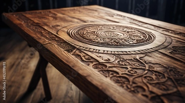 Fototapeta carvings on a table in a room generated by Ai
