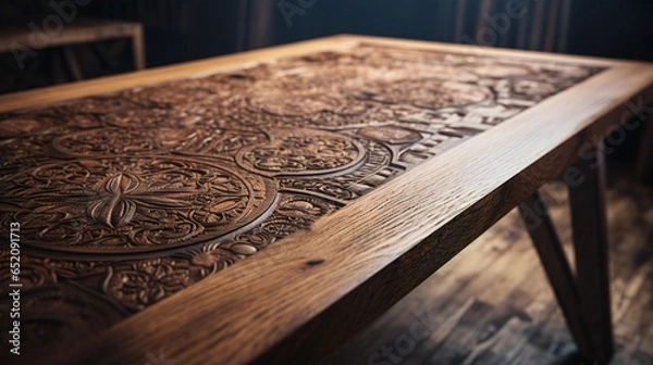 Fototapeta carvings on a table in a room generated by Ai